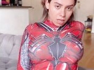 Tranny Spider Girl Jerks off and Shoots a Big Load