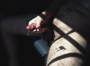 ASMR Hot Gay Masturbation in front of office window with cock ring, cumshot and cock lubed with cum