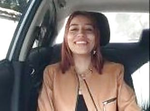 Latina is addicted to sex, she pleases herself in Uber with a vibrator in her pussy