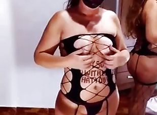 Bodysuit and black panties, anal with dildo