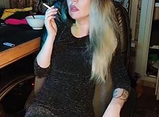 Adult stepdaughter smokes a cigarette