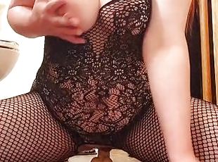 Riding my dildo in fishnet bodysuit