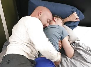 Bald stepfather fucked dozing stepson in anal