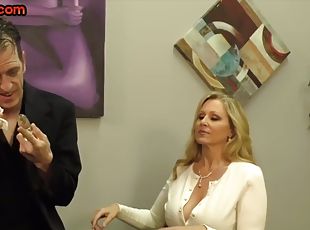 Femdom mature jerks off guys cock in office until cumshot