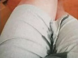 POV desperate piss wetting into shorts and boxers - and the floor