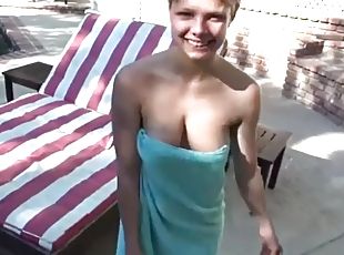 Blonde teen masturbating in outdoor pool