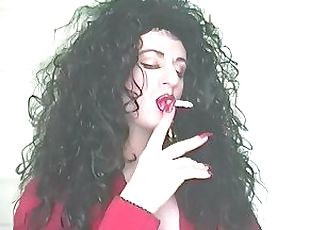 Beyond crossdresser smoking with big lips and heavy makeup lipstick trans cross dressing