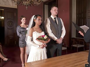 Cute babe fucks on her wedding day with the minister
