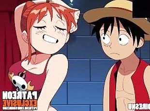 Nami tries to take Luffy's treasure and ends up getting fucked and filled with semen uncensored hent