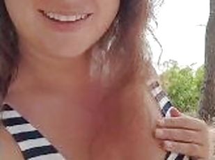 Busty Cutie ExpressiaGirl Masturbates, Fingers Hard herself and Chats with Friends in a Public Park